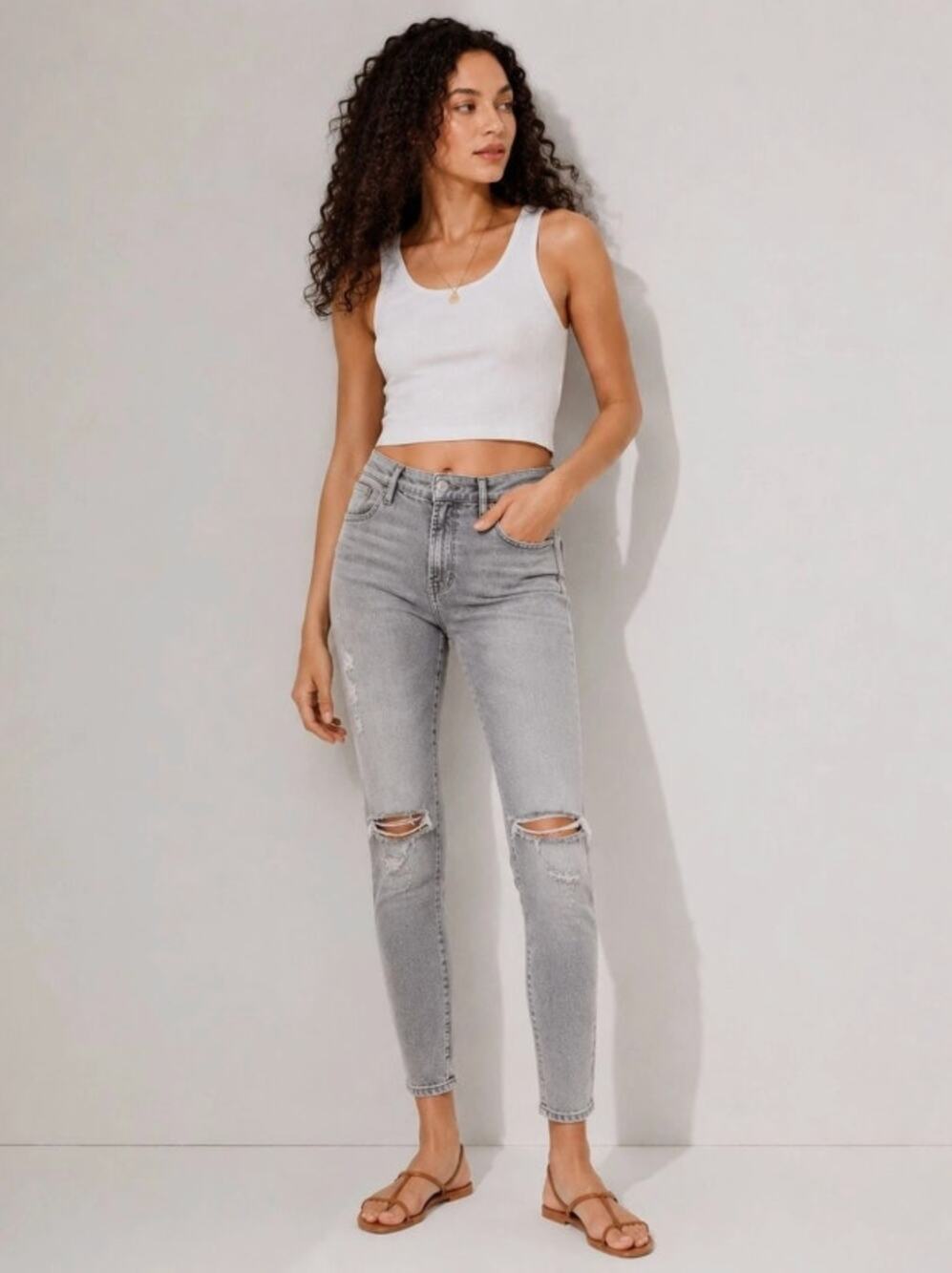 AGOLDE Sophie High Rise Crop Distressed Jeans Feel Good Gray Size 30